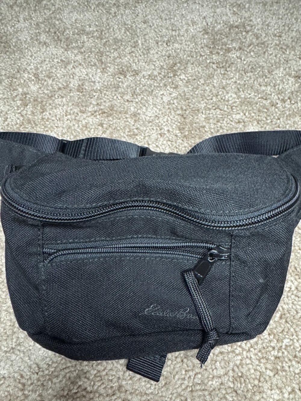Eddie Bauer Black Belt Bag with Front Zip Pocket